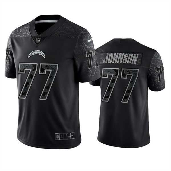 Men's Los Angeles Chargers #77 Zion Johnson Black Reflective Limited Stitched Football Jersey,We sell and wholesale Men's Los Angeles Chargers #77 Zion Johnson Black Reflective Limited Stitched Football Jersey on line form chian!